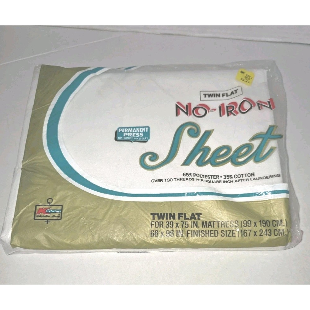 Vintage Kresge Kmart No-Iron Twin Flat Sheet NOS Sealed 65/35 Poly Cotton White